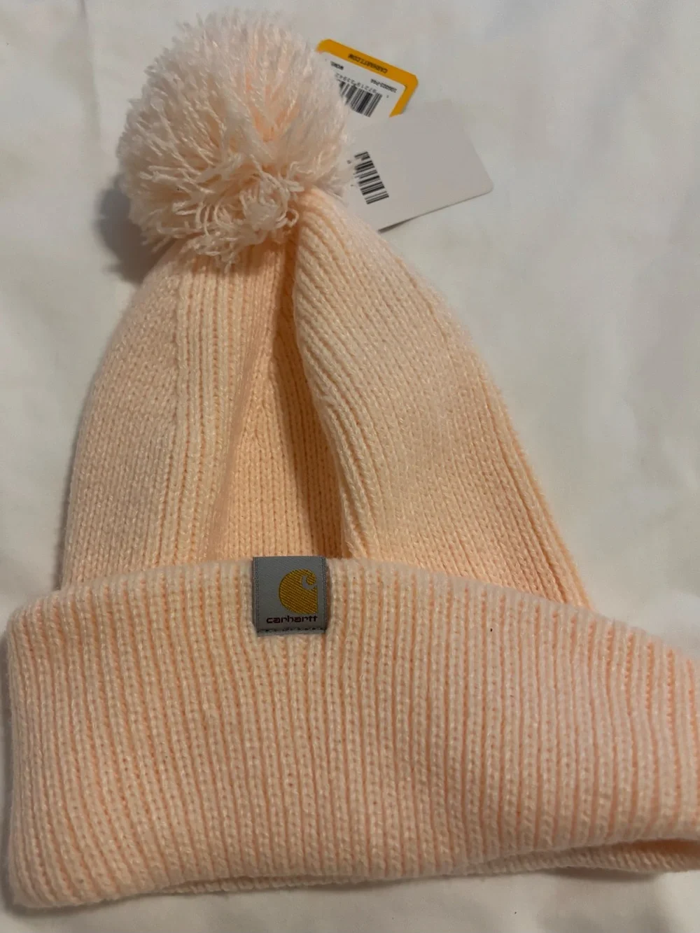 Carhartt Women’s Knit Pom Pom Cuffed Beanie Peach Pink NWT One Size